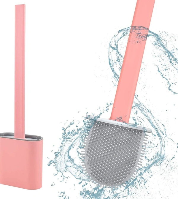 Silicone Toilet Brush with Holder Stand , Brush for Bathroom Cleaning, with holder stand, Cleaning Silicone Brush, Silicon Flex Toilet Cleaning Brush, Quick Drying Flexible Bristles Brush(Multi Color)