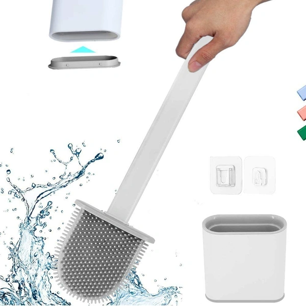 Silicone Toilet Brush with Holder Stand , Brush for Bathroom Cleaning, with holder stand, Cleaning Silicone Brush, Silicon Flex Toilet Cleaning Brush, Quick Drying Flexible Bristles Brush(Multi Color)
