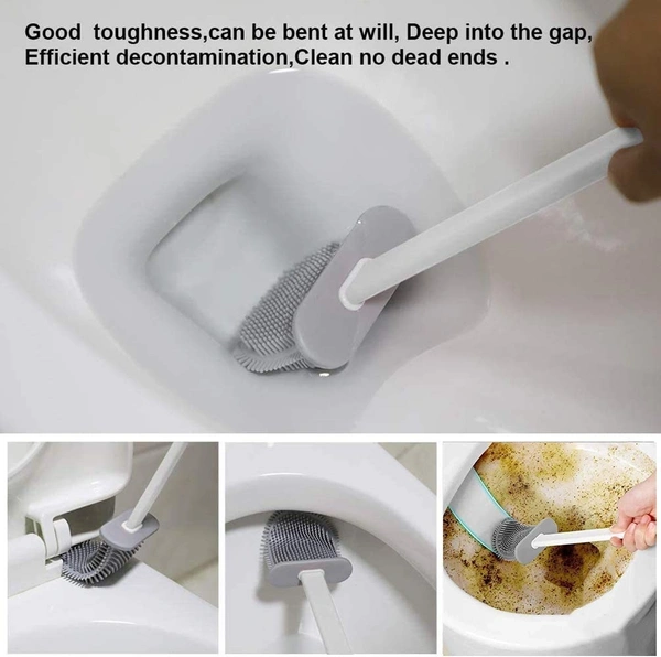 Silicone Toilet Brush with Holder Stand , Brush for Bathroom Cleaning, with holder stand, Cleaning Silicone Brush, Silicon Flex Toilet Cleaning Brush, Quick Drying Flexible Bristles Brush(Multi Color)