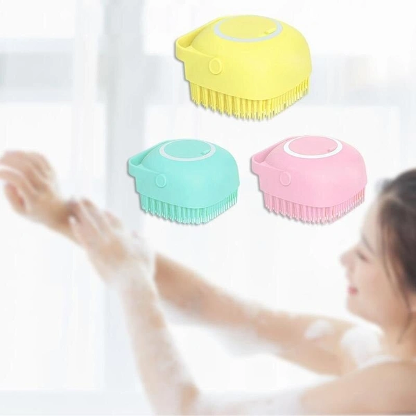 Silicon Massage Bath Brush Hair, Scalp & Bathing Brush For Cleaning Body | Silicon Wash Scrubber, Cleaner & Massager For Shampoo, Soap Dispenser | Bathing Tool | Brushes, Bathroom, Men & Women (Multicolor)