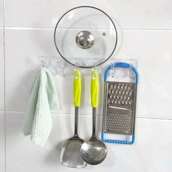 Plastic Self Adhesive No Drills Strong Sticky Towel Hanger Hook 6 in 1 ||Pack of 1