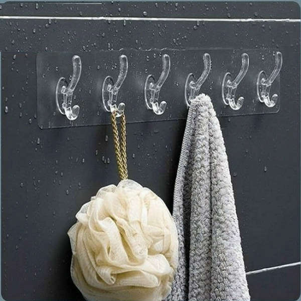 Plastic Self Adhesive No Drills Strong Sticky Towel Hanger Hook 6 in 1 ||Pack of 1