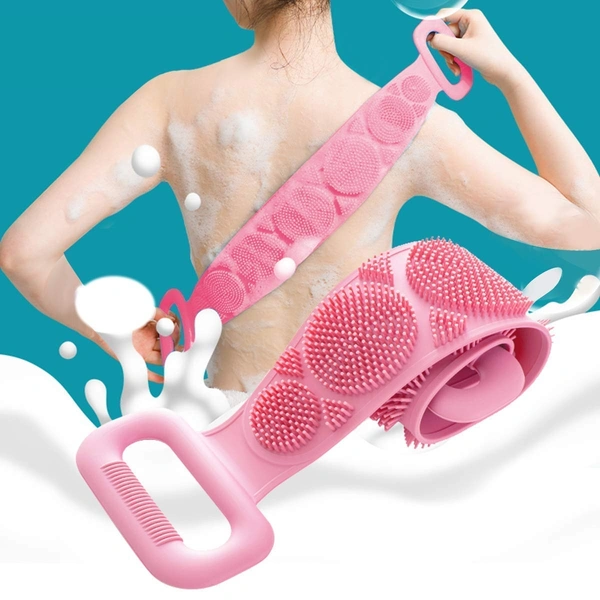 Silicone Body Back Scrubber, Double Side Bathing Brush for Skin Deep Cleaning Massage, Dead Skin Removal Exfoliating Belt for Shower, Easy to Clean, Lathers Well for Men & Women (Multicolour)