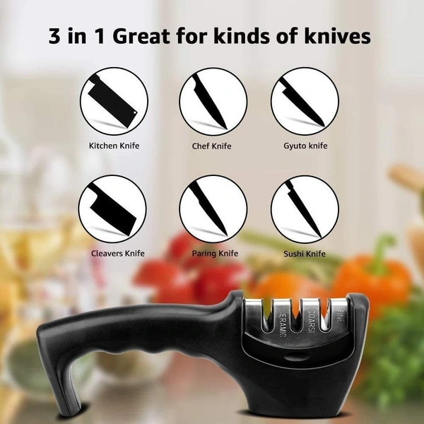 Manual Knife Sharpener 3 Stage Sharpening Tool Ceramic Knife and Steel Knives
