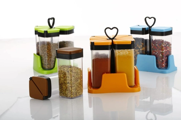 Multipurpose Seasoning Spice/Masala Rack Container Plastic Container, Mukhwas Tray,Jar Box Transparent Crystal Seasoning Spice Rack for Home & kitchen Sprinkle Set - 4 pcs (Multicolor)