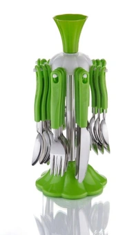 Stainless Steel Cutlery Set for Dining Set with Stand Cutlery Set, (24-Pieces) Table, Spoon and Fork Set Royal Cutlery set-Green, Style : Modern (Random Color) - Random