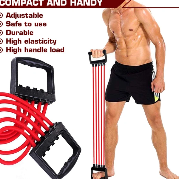 Adjustable Multi-Function 5 Rubber Tubes Chest Expander/Chest Developer/Rubber Rope/Chest Flexor/Muscle Pulling Exerciser/Muscle Workout Stretcher Home & Gym Equipment for Men & Women (Random Color)