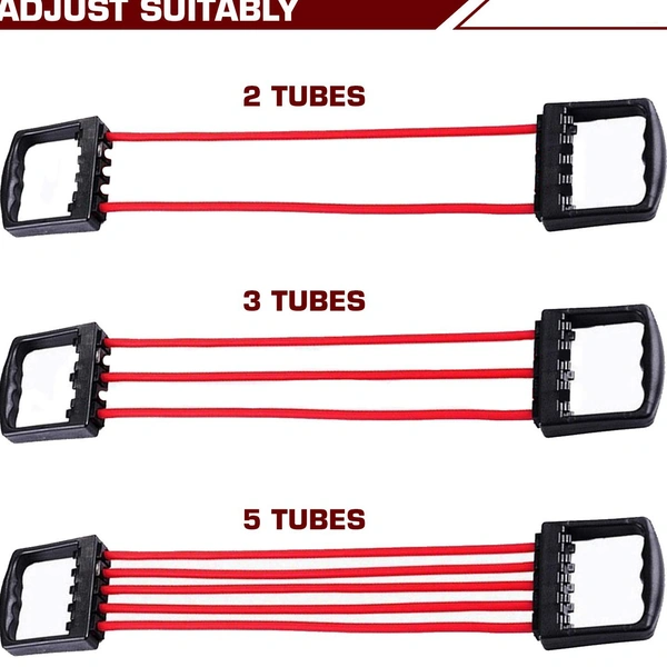 Adjustable Multi-Function 5 Rubber Tubes Chest Expander/Chest Developer/Rubber Rope/Chest Flexor/Muscle Pulling Exerciser/Muscle Workout Stretcher Home & Gym Equipment for Men & Women (Random Color)