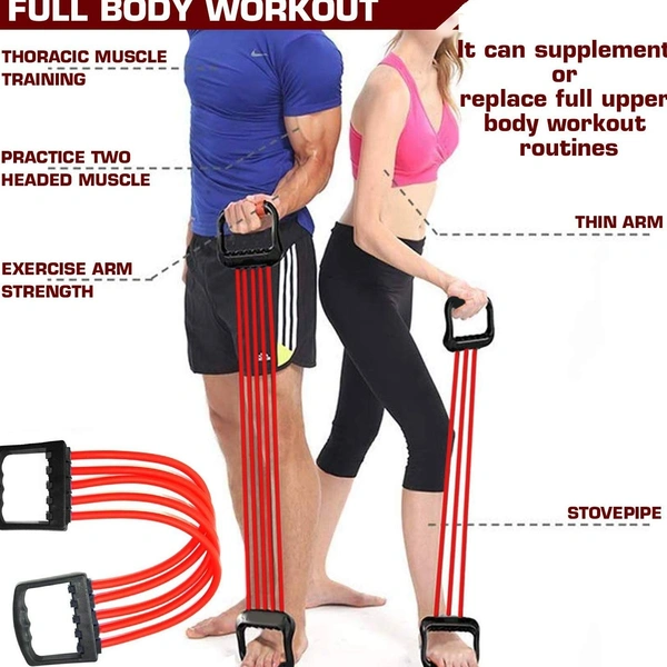 Adjustable Multi-Function 5 Rubber Tubes Chest Expander/Chest Developer/Rubber Rope/Chest Flexor/Muscle Pulling Exerciser/Muscle Workout Stretcher Home & Gym Equipment for Men & Women (Random Color)