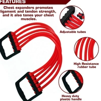Adjustable Multi-Function 5 Rubber Tubes Chest Expander/Chest Developer/Rubber Rope/Chest Flexor/Muscle Pulling Exerciser/Muscle Workout Stretcher Home & Gym Equipment for Men & Women (Random Color)