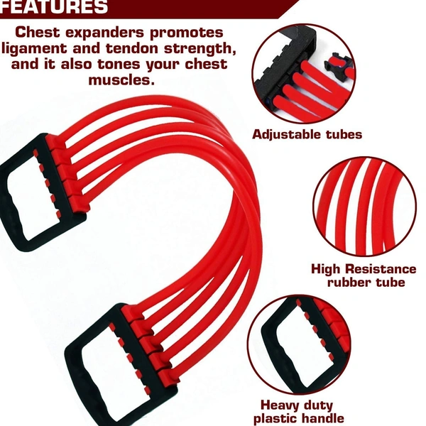 Adjustable Multi-Function 5 Rubber Tubes Chest Expander/Chest Developer/Rubber Rope/Chest Flexor/Muscle Pulling Exerciser/Muscle Workout Stretcher Home & Gym Equipment for Men & Women (Random Color)