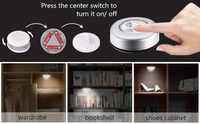 Round Shaped LED White 3 in 1 LED Wall Spotlight Night Stick Tap Light for Wardrobe and Home Utility Usage (Pack of 2) - 1, Pack Of 2