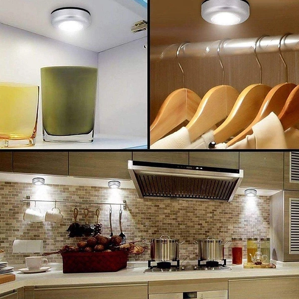 Round Shaped LED White 3 in 1 LED Wall Spotlight Night Stick Tap Light for Wardrobe and Home Utility Usage (Pack of 2) - 1, Pack Of 2