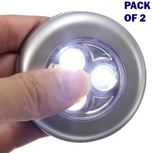 Round Shaped LED White 3 in 1 LED Wall Spotlight Night Stick Tap Light for Wardrobe and Home Utility Usage (Pack of 2) - 1, Pack Of 2
