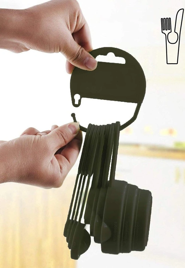 (SET OF 2) 8 Piece Measuring Cup & Spoon Set - Multi Purpose Kitchen Tool (with Free Hanging Groove)