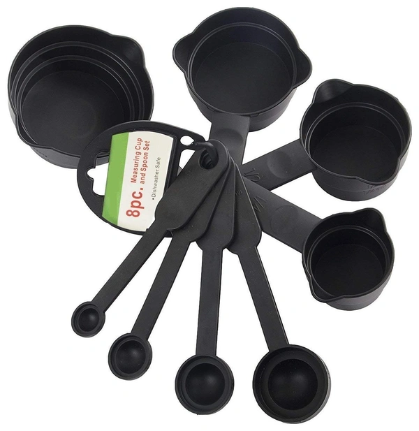 (SET OF 2) 8 Piece Measuring Cup & Spoon Set - Multi Purpose Kitchen Tool (with Free Hanging Groove)