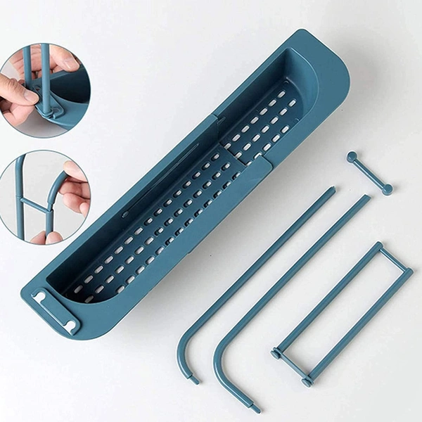 Kitchen Sink Organizer, Sink Holder, Expandable Dish Caddy Sponge Soap Drying Rack, Drain Basket Tray Caddy Shelf Organizer Scrubber and Adjustable Hanger with Towel Bar (Multicolor)