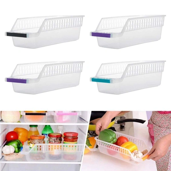 Fridge Storage Basket Shelf Organizer Rack Space Saver Food Storage Refrigerator Drawer Fruit Vegetables Storage Basket Organizer Box Containers Tray (Multicolour) - Pack of 4