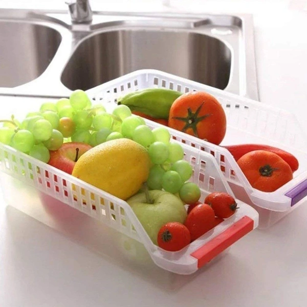 Fridge Storage Basket Shelf Organizer Rack Space Saver Food Storage Refrigerator Drawer Fruit Vegetables Storage Basket Organizer Box Containers Tray (Multicolour) - Pack of 4