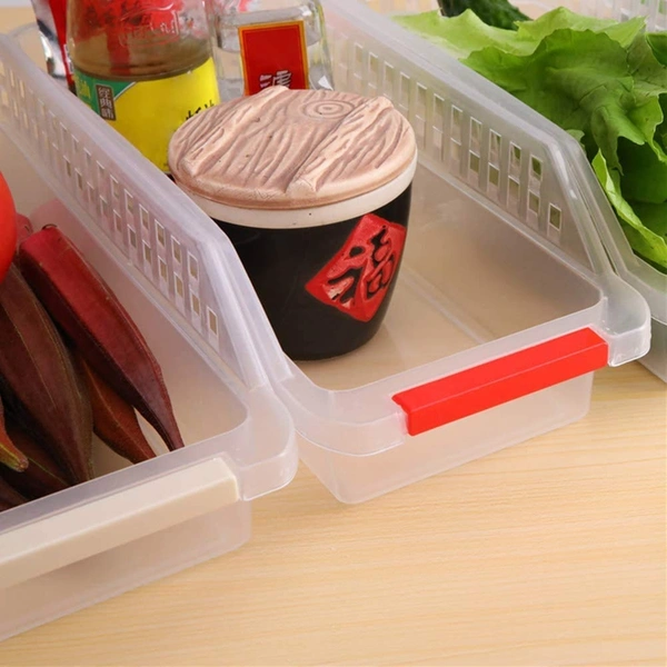 Fridge Storage Basket Shelf Organizer Rack Space Saver Food Storage Refrigerator Drawer Fruit Vegetables Storage Basket Organizer Box Containers Tray (Multicolour) - Pack of 4