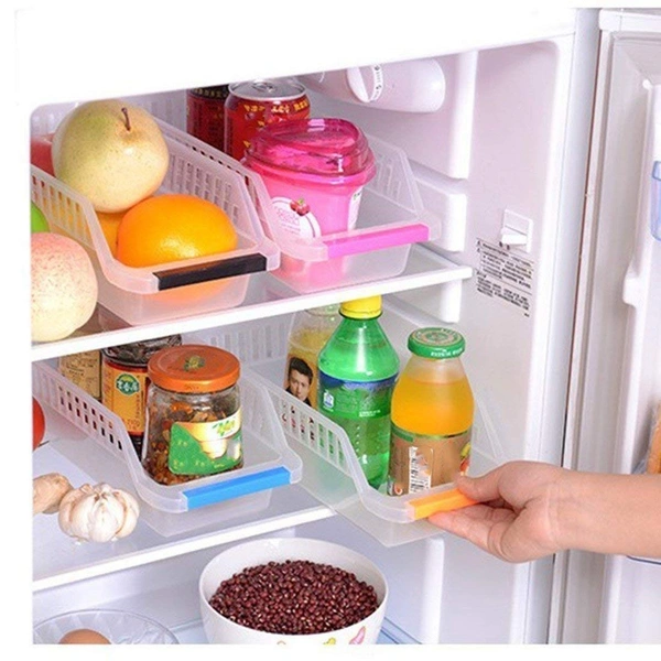 Fridge Storage Basket Shelf Organizer Rack Space Saver Food Storage Refrigerator Drawer Fruit Vegetables Storage Basket Organizer Box Containers Tray (Multicolour) - Pack of 4