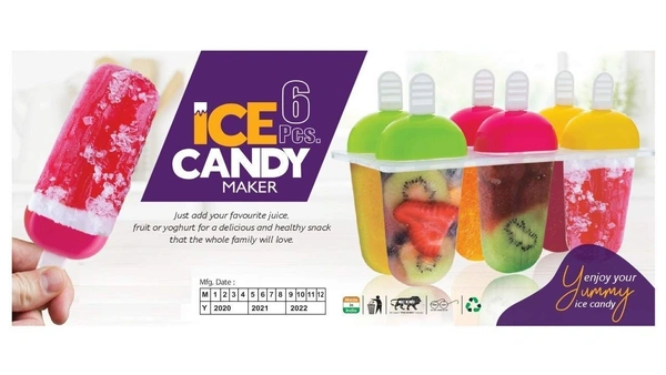 Ice Candy Maker Tray Plastic Reusable Popsicle Molds Ice Pop Makers Ice Pop Mould Kulfi Maker Mould, Kids Plastic Frozen Ice Cream Mould (Set of 6 pcs)