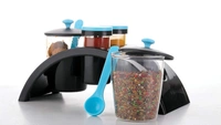 Kitchen Storage set 2x2 Spice Jar & Pickle/Achaar Container Set, Aachaar Spice Pickle Container Storage Set, Salt and Pepper Jar with Lids and Tray Holder for Dining Table (Muticolour)