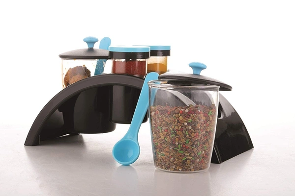 Kitchen Storage set 2x2 Spice Jar & Pickle/Achaar Container Set, Aachaar Spice Pickle Container Storage Set, Salt and Pepper Jar with Lids and Tray Holder for Dining Table (Muticolour)