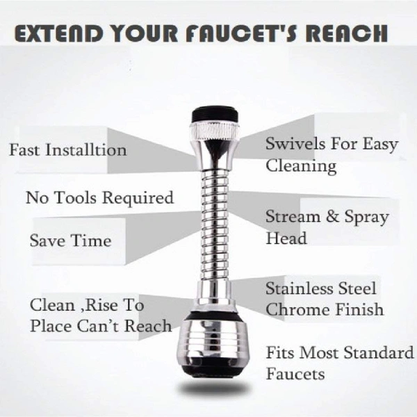 Turbo Flex 360 Degree Flexible 6 Inch Extension Stainless Steel Jet Stream/Water Saving Faucet