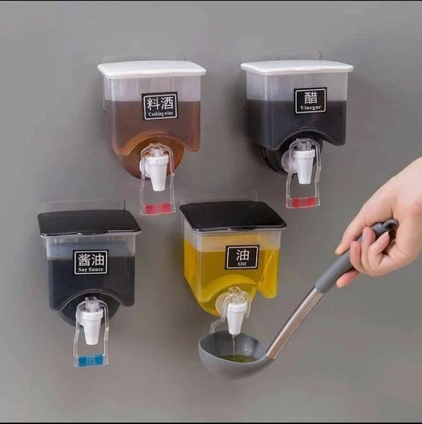 Multi-Purpose Wall Mounted Oil Dispenser Tank, Transparent Liquid Seasoning Food Dispenser for Kitchen Cooking ( C-0600 )