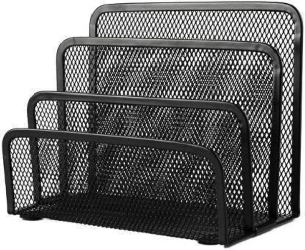 3 Compartments Metal Office Storage Black Mesh Letter Paper File Storage Rack Holder Tray Desk Organizer (C-A221810KXM)