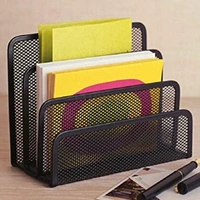 3 Compartments Metal Office Storage Black Mesh Letter Paper File Storage Rack Holder Tray Desk Organizer (C-A221810KXM)