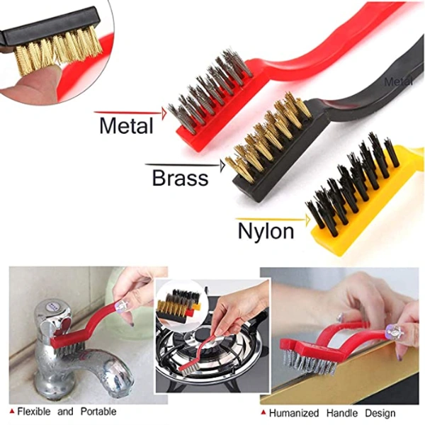3pcs Mini Wire Brush Set (Stainless Steel/Nylon/Brass Brush) C-A120401
