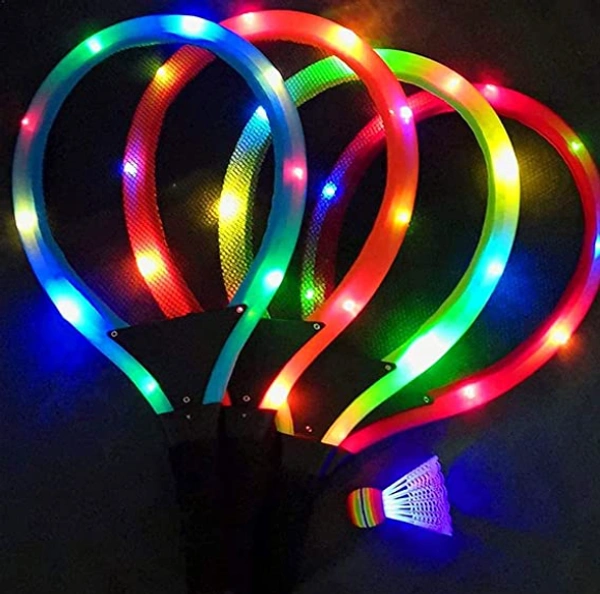LED Light Badminton Racket for Kids Set of 2 with 2 Shuttlecock - Multicolour ( C-0631 )