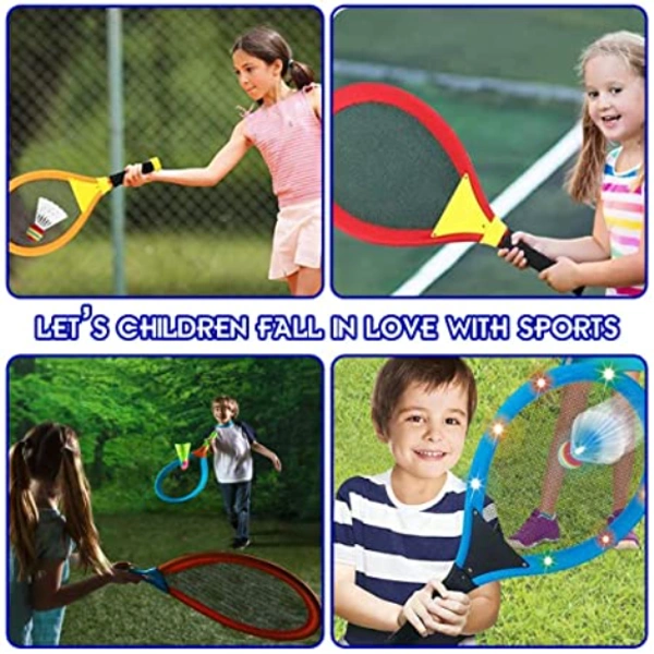 LED Light Badminton Racket for Kids Set of 2 with 2 Shuttlecock - Multicolour ( C-0631 )