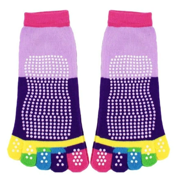 Multicolor Anti Slip Five Finger Yoga & Gym Socks with No Fall Grip