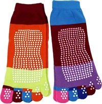 Multicolor Anti Slip Five Finger Yoga & Gym Socks with No Fall Grip