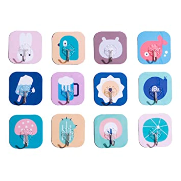 #A00 Colourful Waterproof Self Adhesive Heavy Duty Utility Wall Hooks (10 pcs)