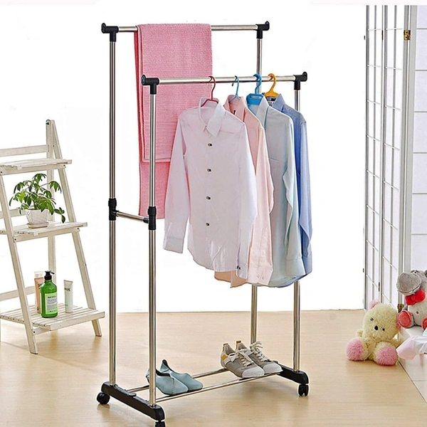 Double pole Rack Adjustable Clothes Stand