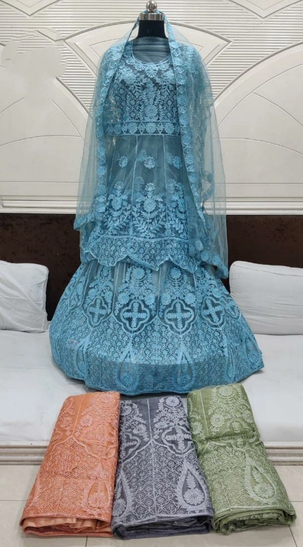 Designer MNX | Lehenga Choli - Pale Blue, Free