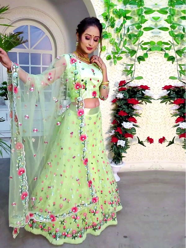 Designer SH27 | Lehenga Choli - Green, Free