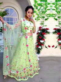 Designer SH27 | Lehenga Choli - Green, Free