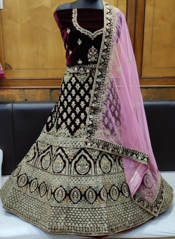 SH12 Designer Lehenga - Deep Brown, free