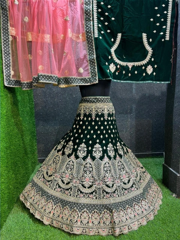 SA202 Designer Lehenga Choli - Dark green, free