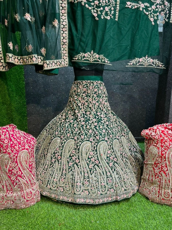 SA216 Lehenga Choli - Dark green, free