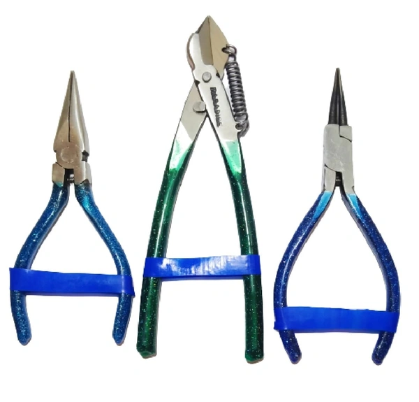 Pilerman Silk Thread Jewellery Making Pliers Nose Round Nose and Cutter (JK-3-MS-Blue) - 5&6-inch