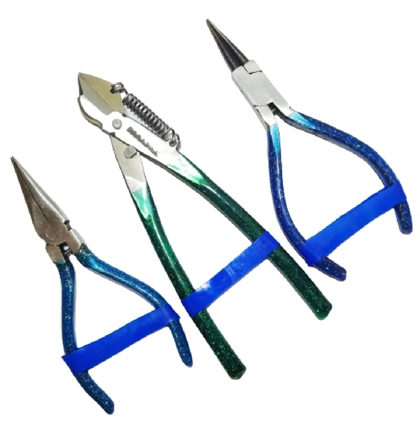 Pilerman Silk Thread Jewellery Making Pliers Nose Round Nose and Cutter (JK-3-MS-Blue) - 5&6-inch