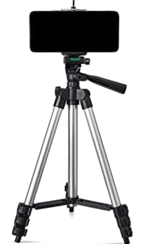 3110 Aluminium Lightweight Tripod with Mobile Phone Holder, 3-Way Pan Head | for All Smart Phones, Cameras, Ring Lights, Panel Reflectors, Umbrellas & Flashlights with Carry Bag, 110 cm