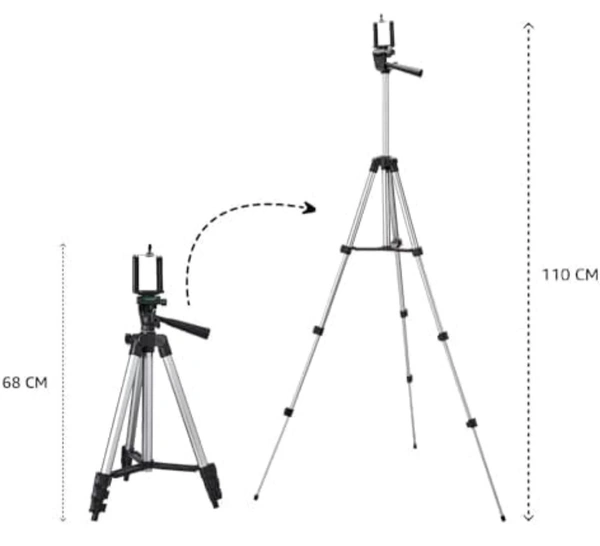 3110 Aluminium Lightweight Tripod with Mobile Phone Holder, 3-Way Pan Head | for All Smart Phones, Cameras, Ring Lights, Panel Reflectors, Umbrellas & Flashlights with Carry Bag, 110 cm