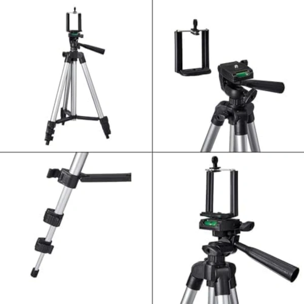 3110 Aluminium Lightweight Tripod with Mobile Phone Holder, 3-Way Pan Head | for All Smart Phones, Cameras, Ring Lights, Panel Reflectors, Umbrellas & Flashlights with Carry Bag, 110 cm